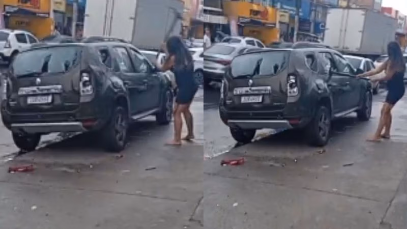 Mulher quebra carro após flagra de traição