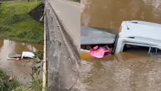 acidente carro submerso Muniz Ferreira