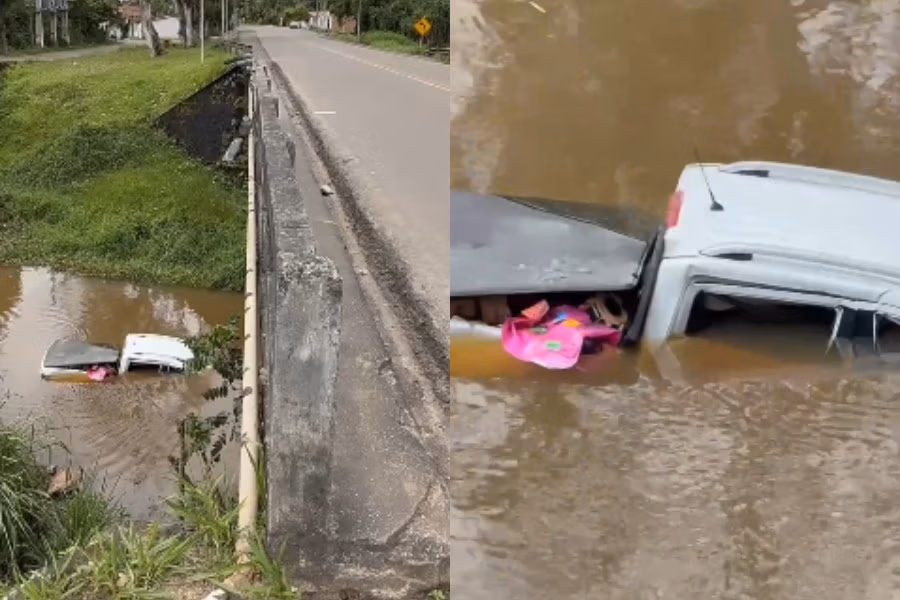 acidente carro submerso Muniz Ferreira