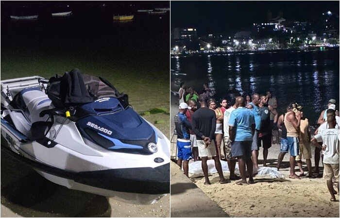 acidente jet ski e barco na praia da Ribeira