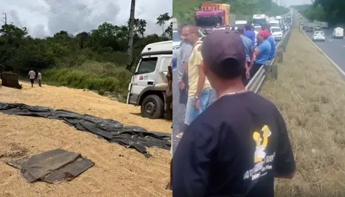 carreta de soja acidente BR-324 Conceição do Jacuípe