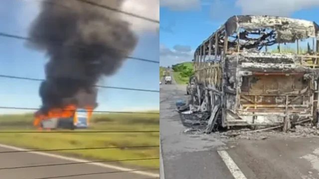 ônibus pega fogo perto de Santo Amaro