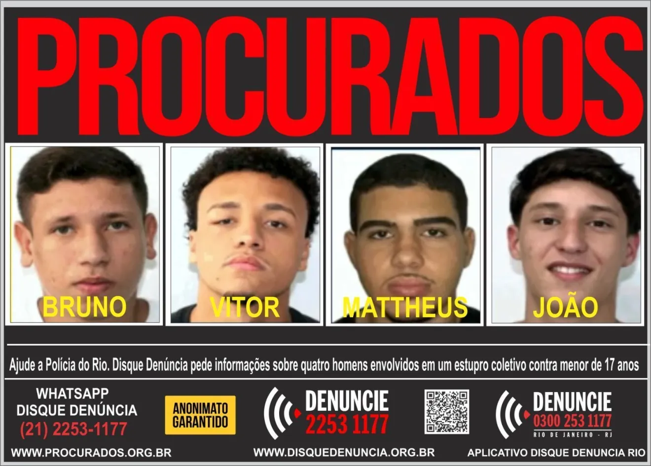 procurados por estupro coletivo no Rio de Janeiro