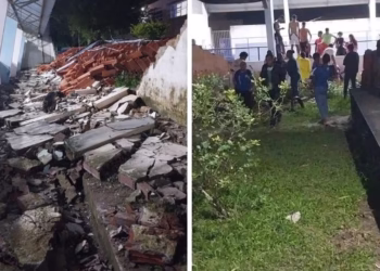 muro de escola desaba em Elísio Medrado