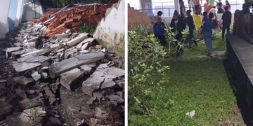 muro de escola desaba em Elísio Medrado