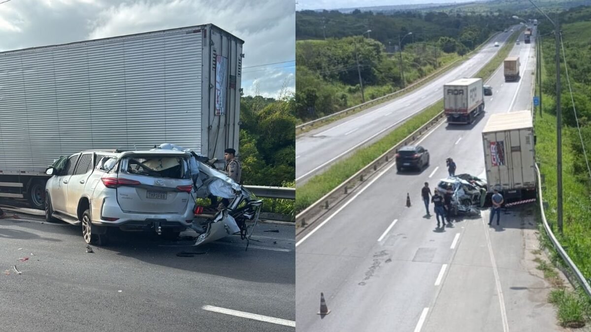 imagens do acidente , carro do cantor, Zau o Pássaro, bateu em um caminhão na BR-116 , em Feira de Santana.