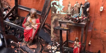 Você viu? Altar religioso resiste a incêndio em casa no Piauí; imagem de Jesus Cristo ficou intacta