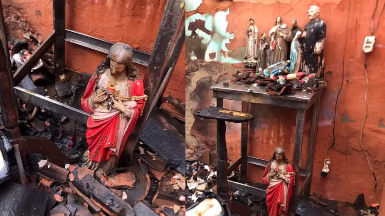 Você viu? Altar religioso resiste a incêndio em casa no Piauí; imagem de Jesus Cristo ficou intacta