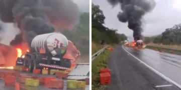 carreta pega fogo na BR-101 em Jequié