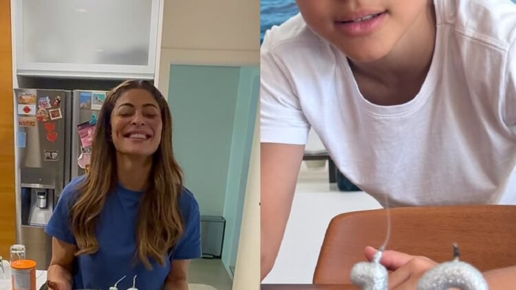 Juliana Paes celebra aniversário de 13 anos do filho caçula com bolo caseiro