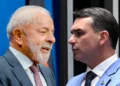 imagem montada: Lula do lado esquerdo e Flávio Bolsonaro no lado direito