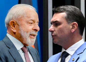 imagem montada: Lula do lado esquerdo e Flávio Bolsonaro no lado direito