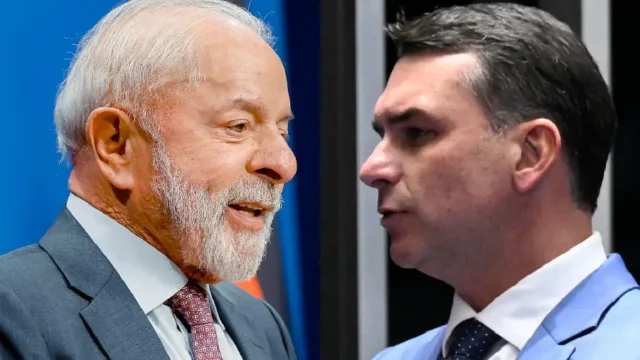 imagem montada: Lula do lado esquerdo e Flávio Bolsonaro no lado direito