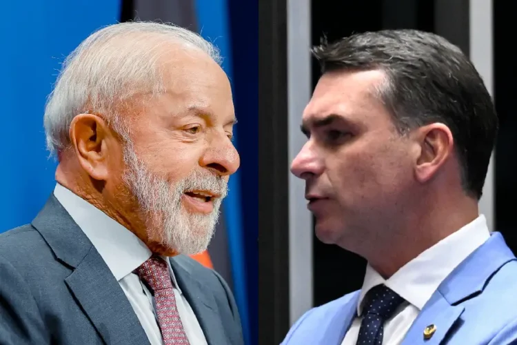 imagem montada: Lula do lado esquerdo e Flávio Bolsonaro no lado direito