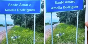 placa de divisa de territórios entre Santo Amaro e Amélia Rodrigues com Conceição do Jacuípe