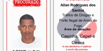 Arte divulgada pela SSP-BA com a foto de Allan Rodrigues dos Santos, o "3 Bond"