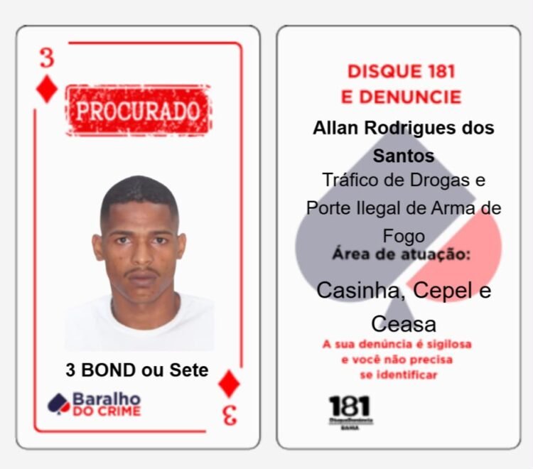 Arte divulgada pela SSP-BA com a foto de Allan Rodrigues dos Santos, o "3 Bond"