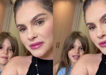 Ayla, filha de Bárbara Evans, corta o cabelo para doação solidária