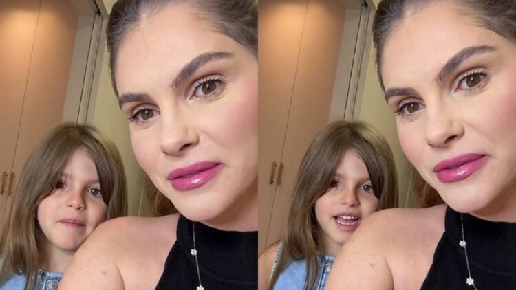 Ayla, filha de Bárbara Evans, corta o cabelo para doação solidária