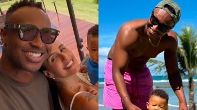 Bento, filho de Thiaguinho e Carol Peixinho, encanta com look combinando