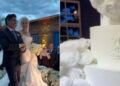Nove andares e flores brancas marcam o bolo de Ana Hickmann e Edu Guedes em fazenda paulista