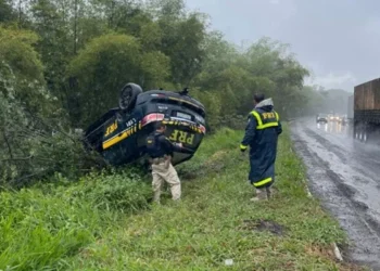 viatura da PRF capota na BR-324
