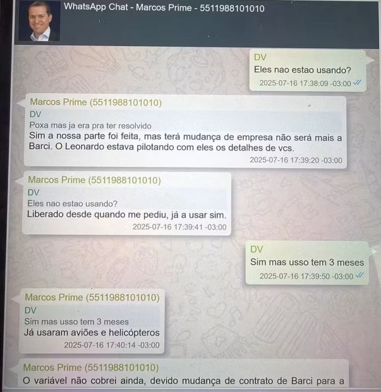 mensagens trocadas entre Daniel Vorcaro e Marcos Prime fazem relação ao ministro do STF Alexandre de Moraes