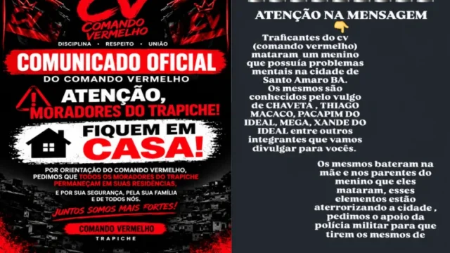 comunicados ligados ao comando vermelho